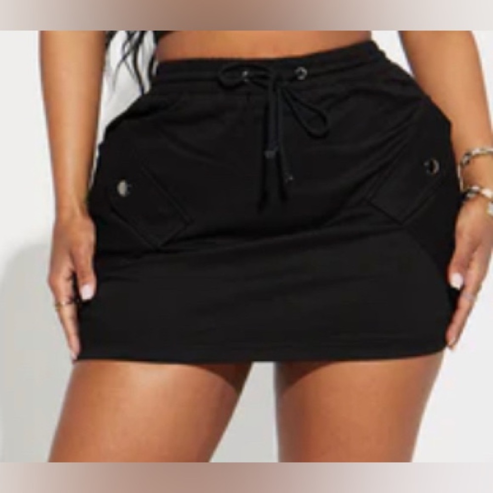 Black Mini Skirt with Drawstring